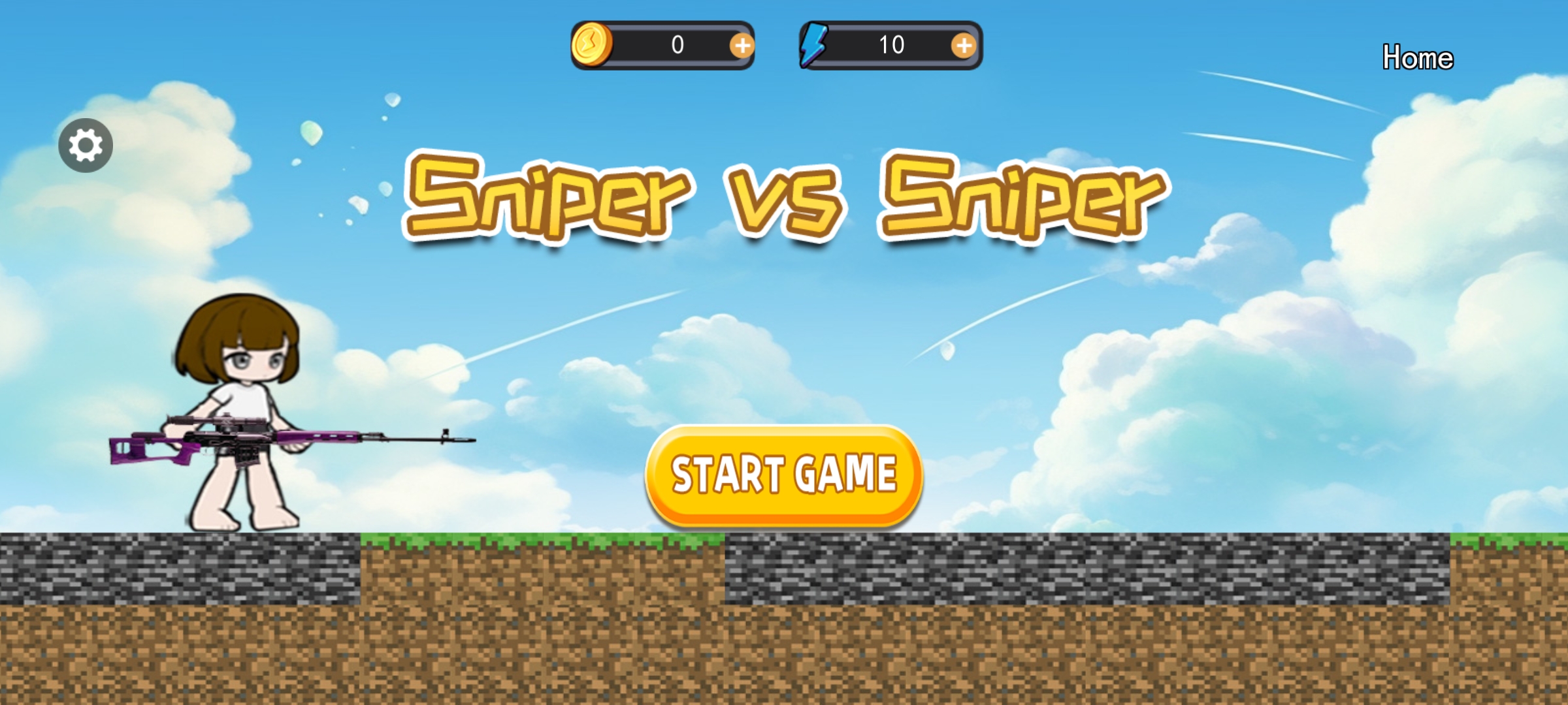 Sniper start screen in a blue sky arena